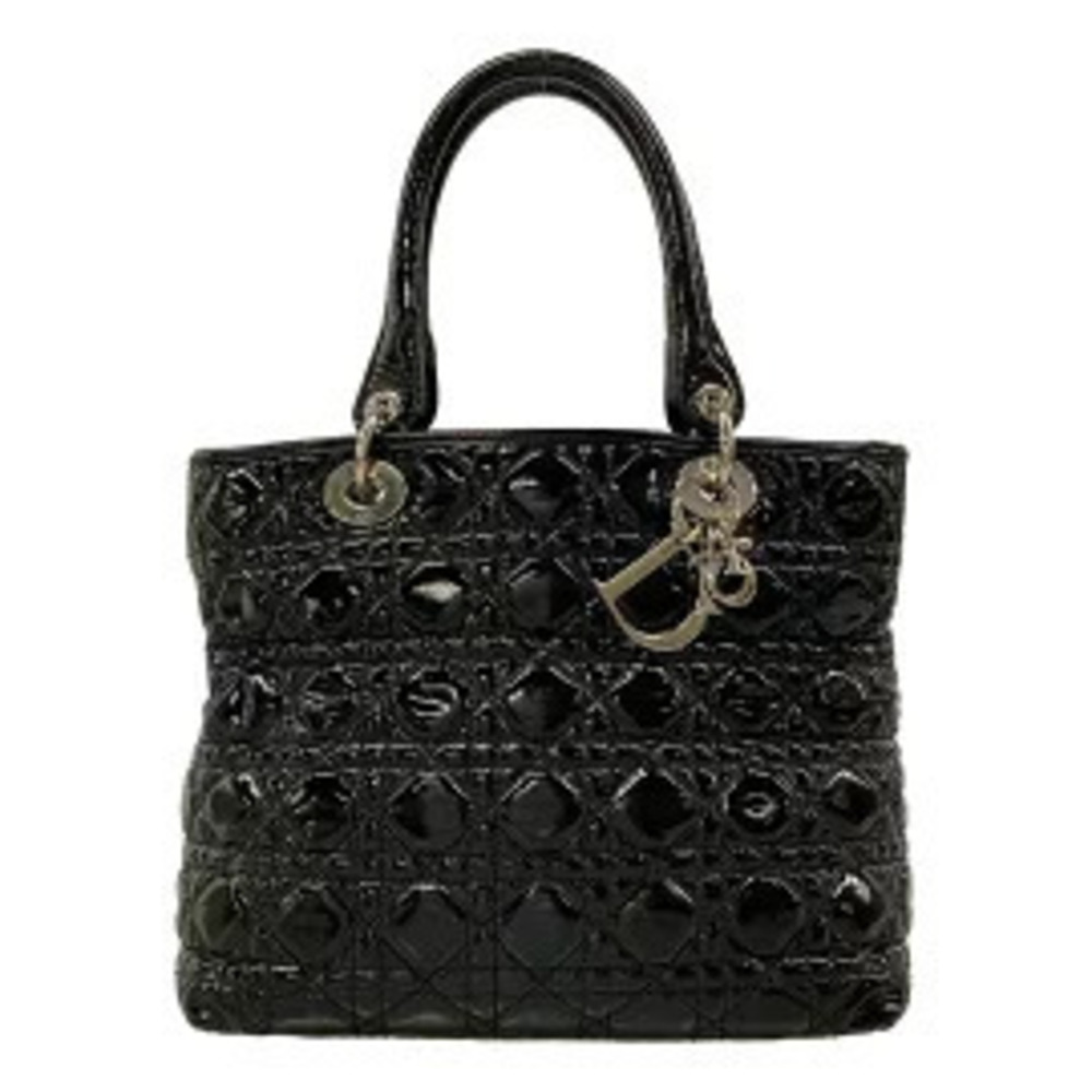 Christian Dior Cannage Stitch Handbag Leather Black